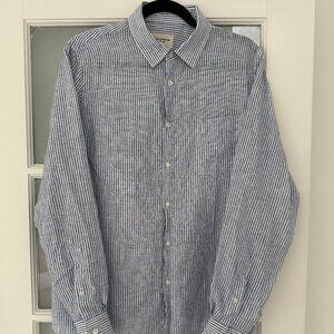 Good Harbour 100% Linen Button-Down / Navy and White